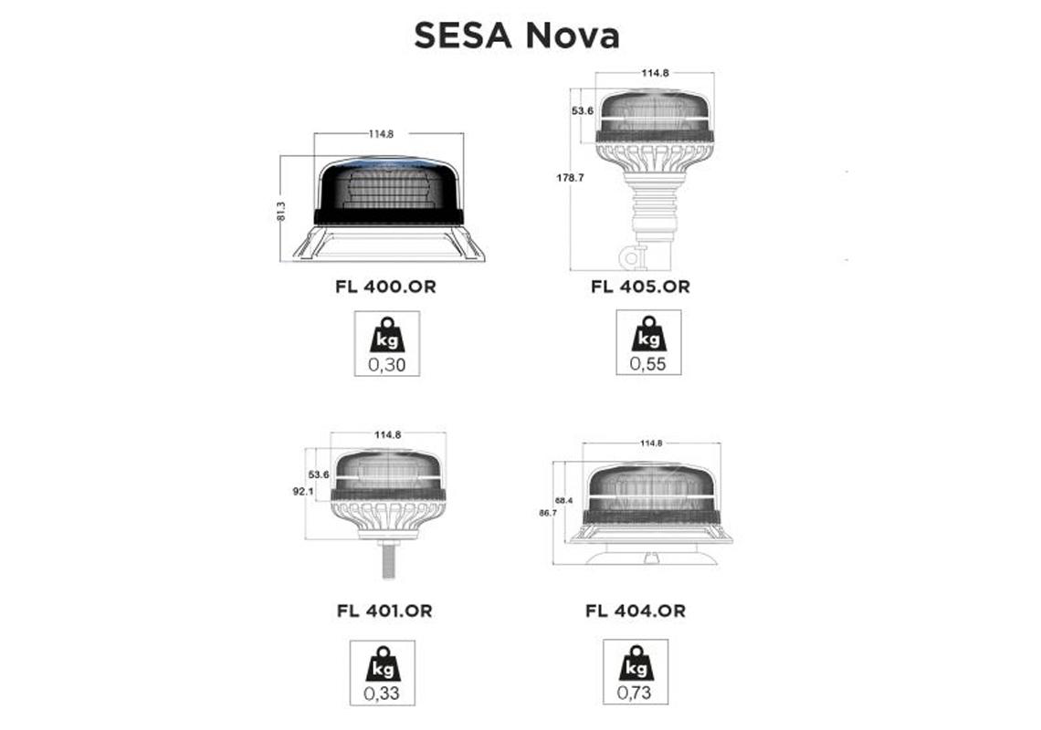 Gyrophare orange flash fixation 3 points CL1 - SESA NOVA